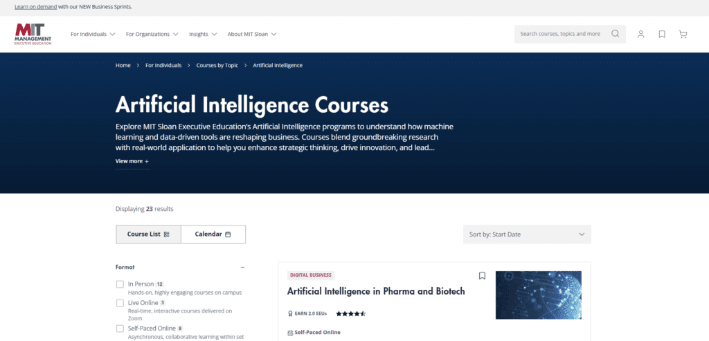 MIT Sloan School of Management: Artificial Intelligence Executive Programs