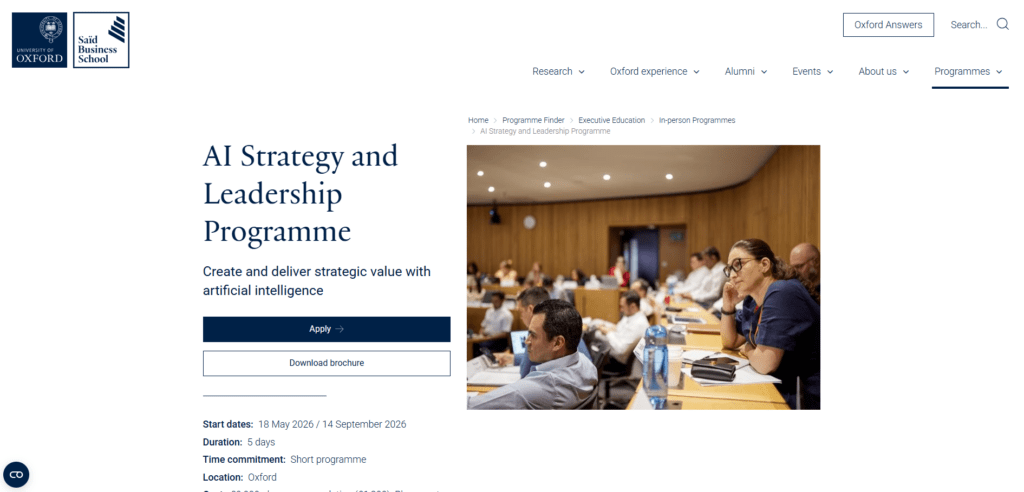 AI Leadership Program – Oxford Saïd Business School