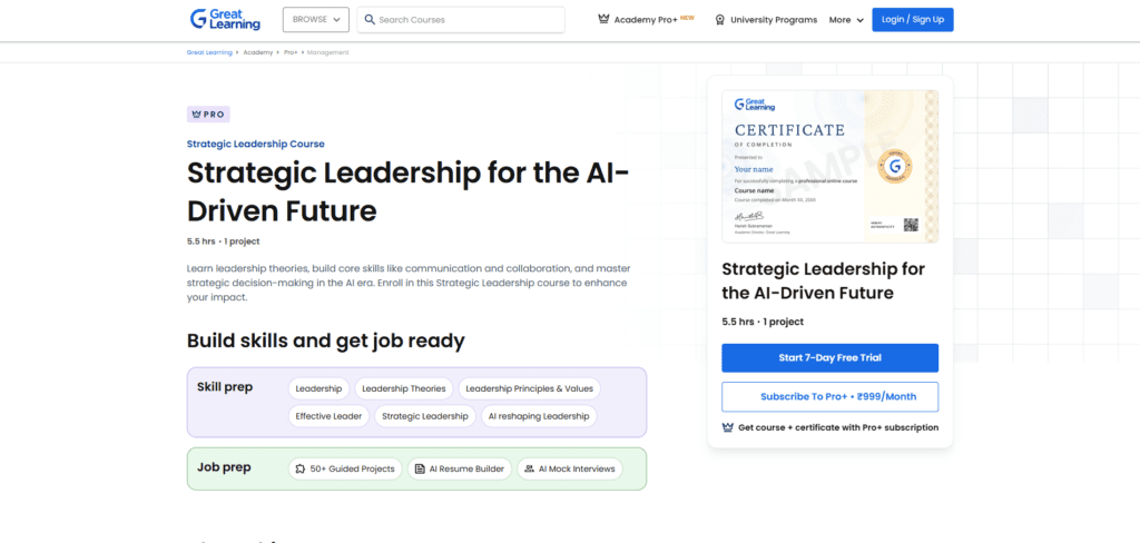 Great Learning Executive Programs: AI Leadership and Strategy