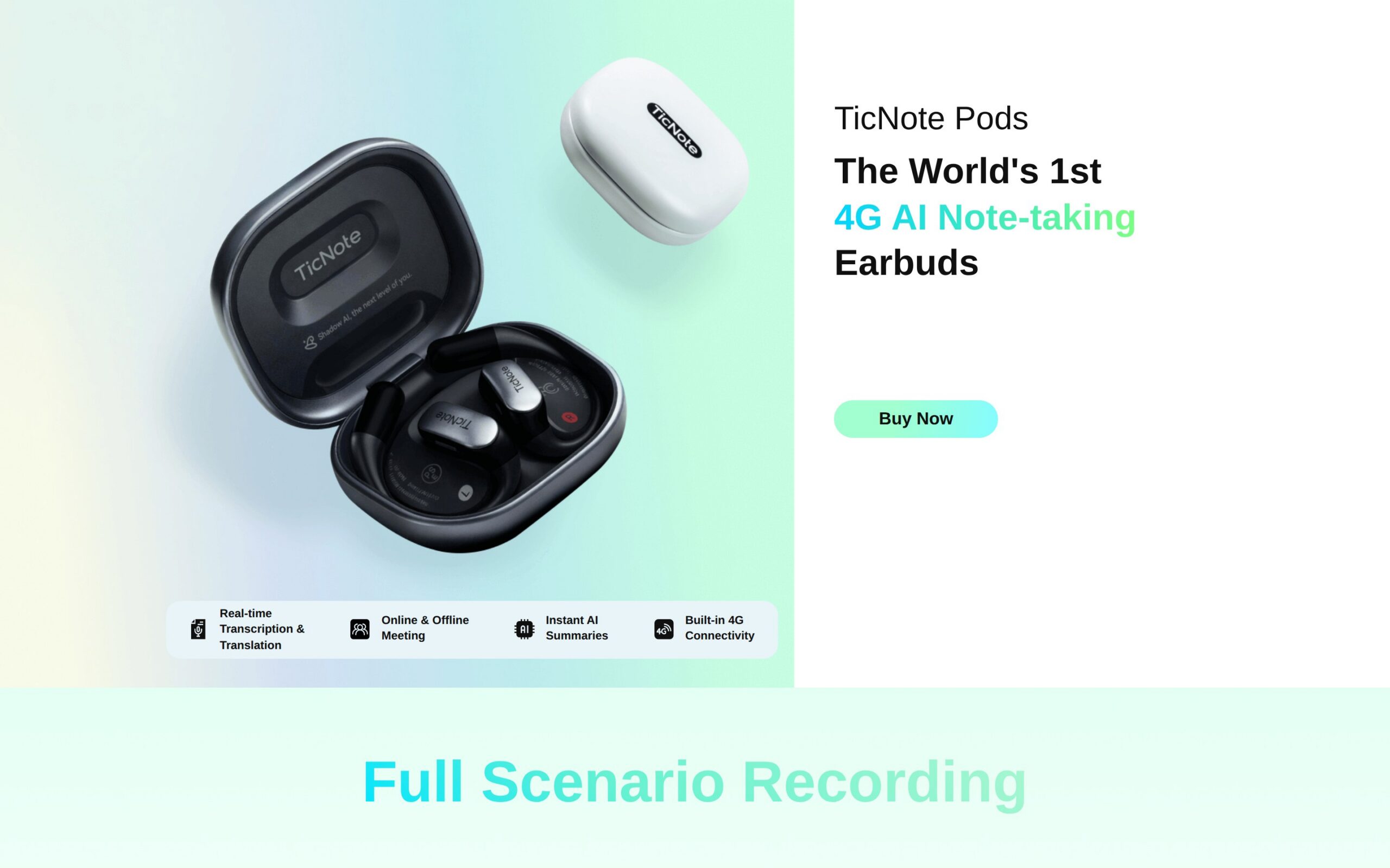 TicNote Pods Enterprise AI Voice Recorder Earbuds