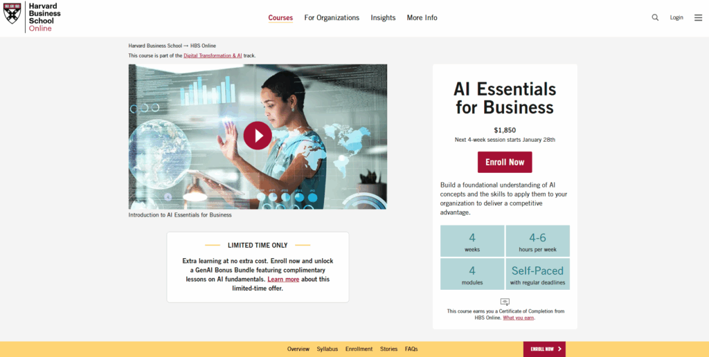 Harvard Business School Online – Artificial Intelligence: Business Strategies and Applications