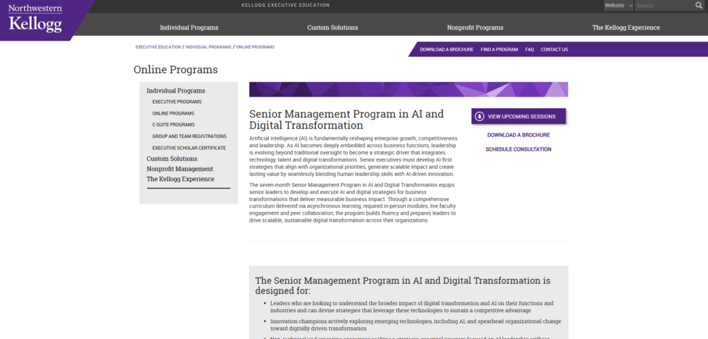 Kellogg Senior Management Program in AI and Digital Transformation