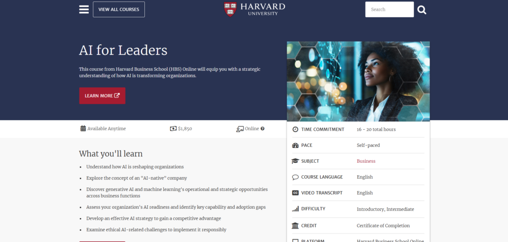 Harvard Business School Online: AI for Leaders
