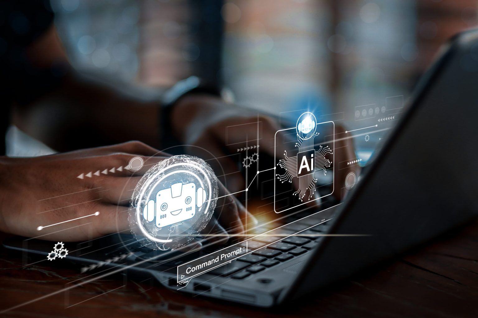 Chat with AI or Artificial Intelligence. Young businessman chatting with a smart AI or artificial intelligence using an artificial intelligence chatbot developed by OpenAI.