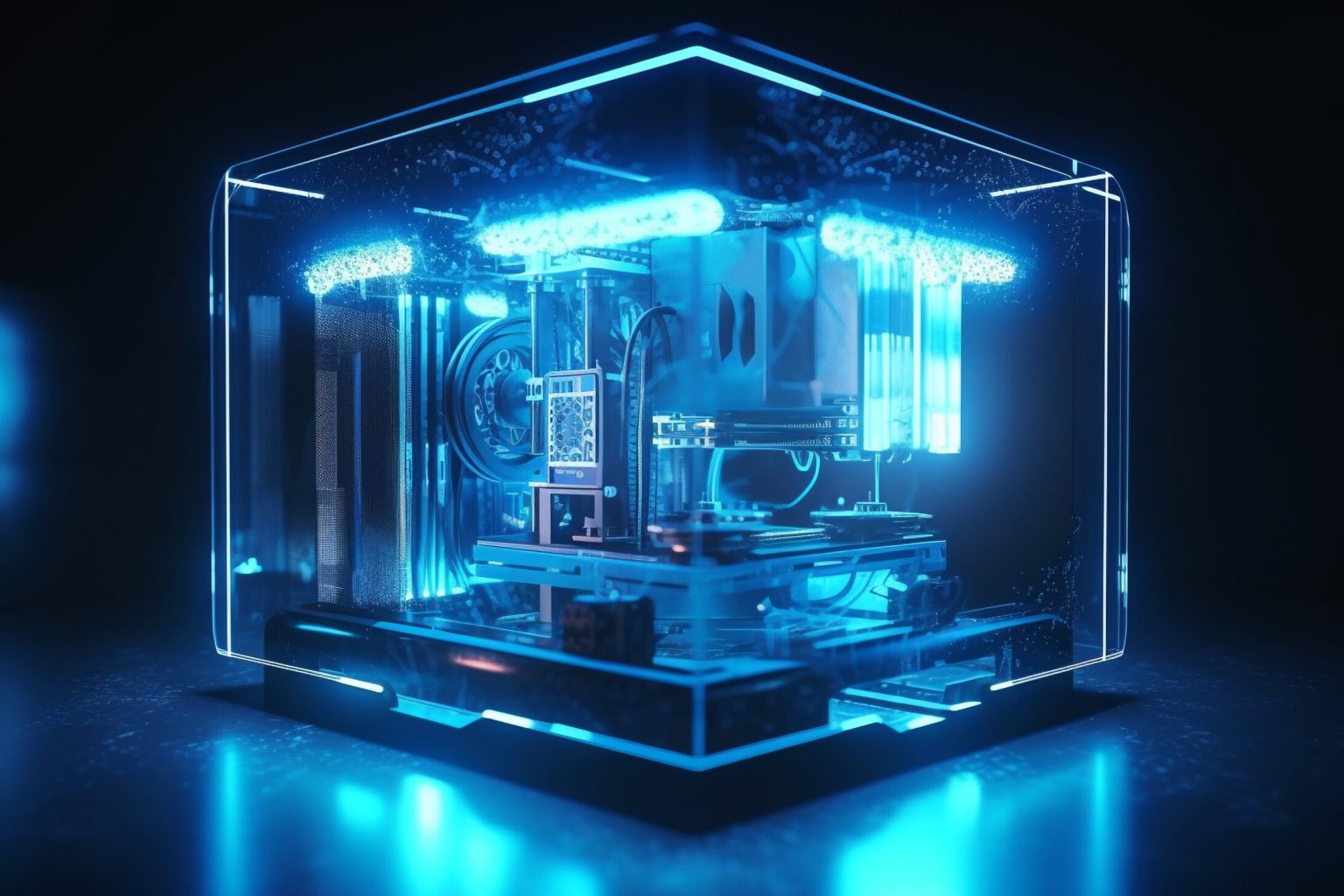 Futuristic machinery design glows blue in factory generated by artificial intelligence